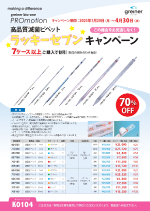 【グライナー・ジャパン】高品質滅菌ピペット ラッキー７キャンペーン